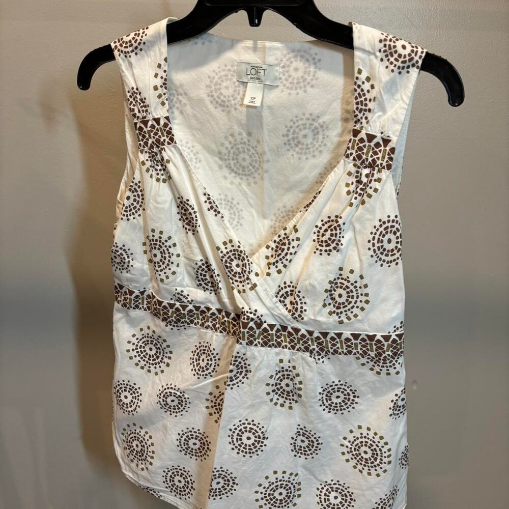 Ann Taylor Loft White Brown Floral Petite Casual Boho Tank Top Women's 10P